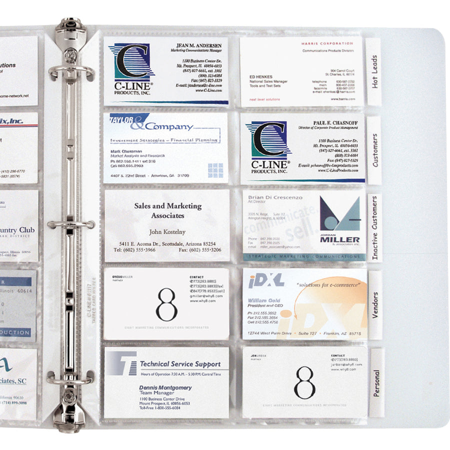 C-Line Business Card Holder Pages with Index Tabs for Ring Binders, Poly - 5-Tab Set, Holds 20 Cards/Page, 3-Hole Punched, 11 x 8-1/2, 5/PK, 61117 - 