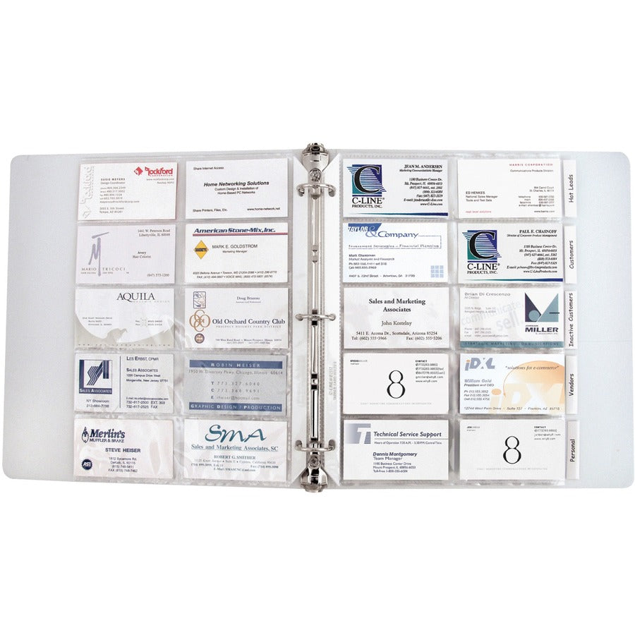 C-Line Business Card Holder Pages with Index Tabs for Ring Binders, Poly - 5-Tab Set, Holds 20 Cards/Page, 3-Hole Punched, 11 x 8-1/2, 5/PK, 61117 - 