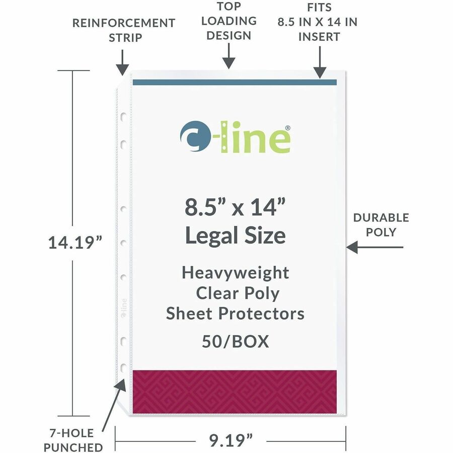 Heavyweight Poly Sheet Protectors, Clear, 2", 14 x 8.5, 50/Box