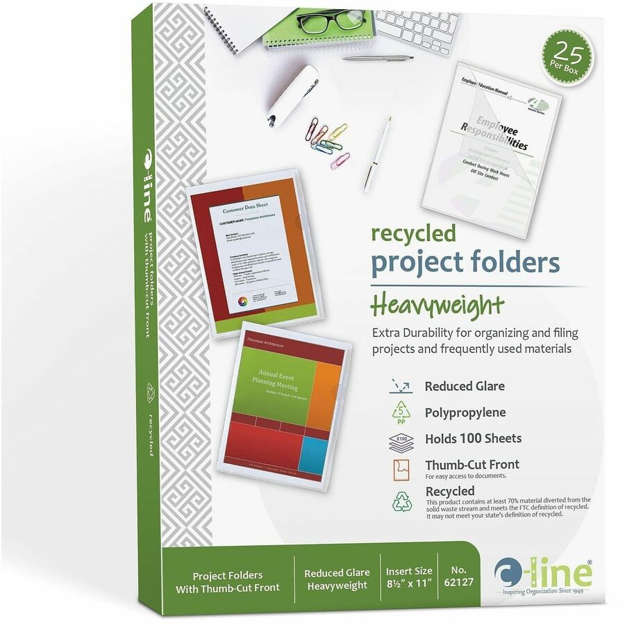 Poly Project Folders, Letter Size, Clear, 25/Box