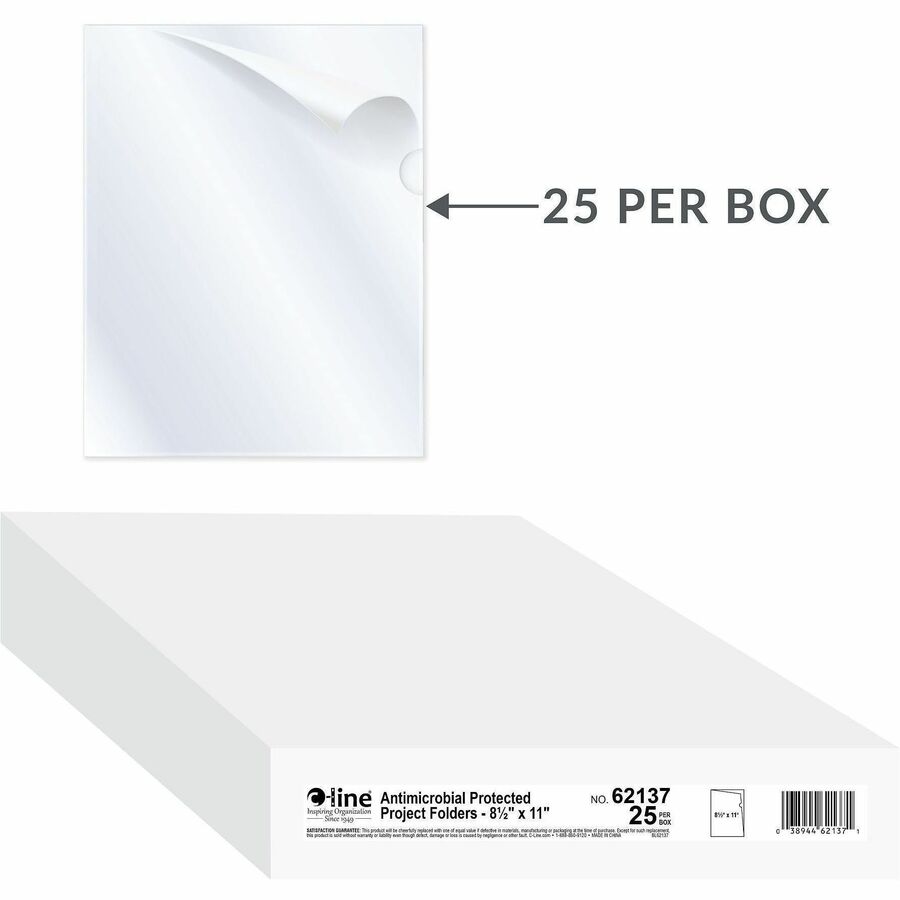 Antimicrobial Protected Poly Project Folders, Letter Size, Clear, 25/Box