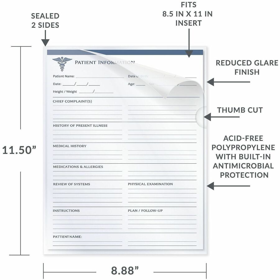 Antimicrobial Protected Poly Project Folders, Letter Size, Clear, 25/Box
