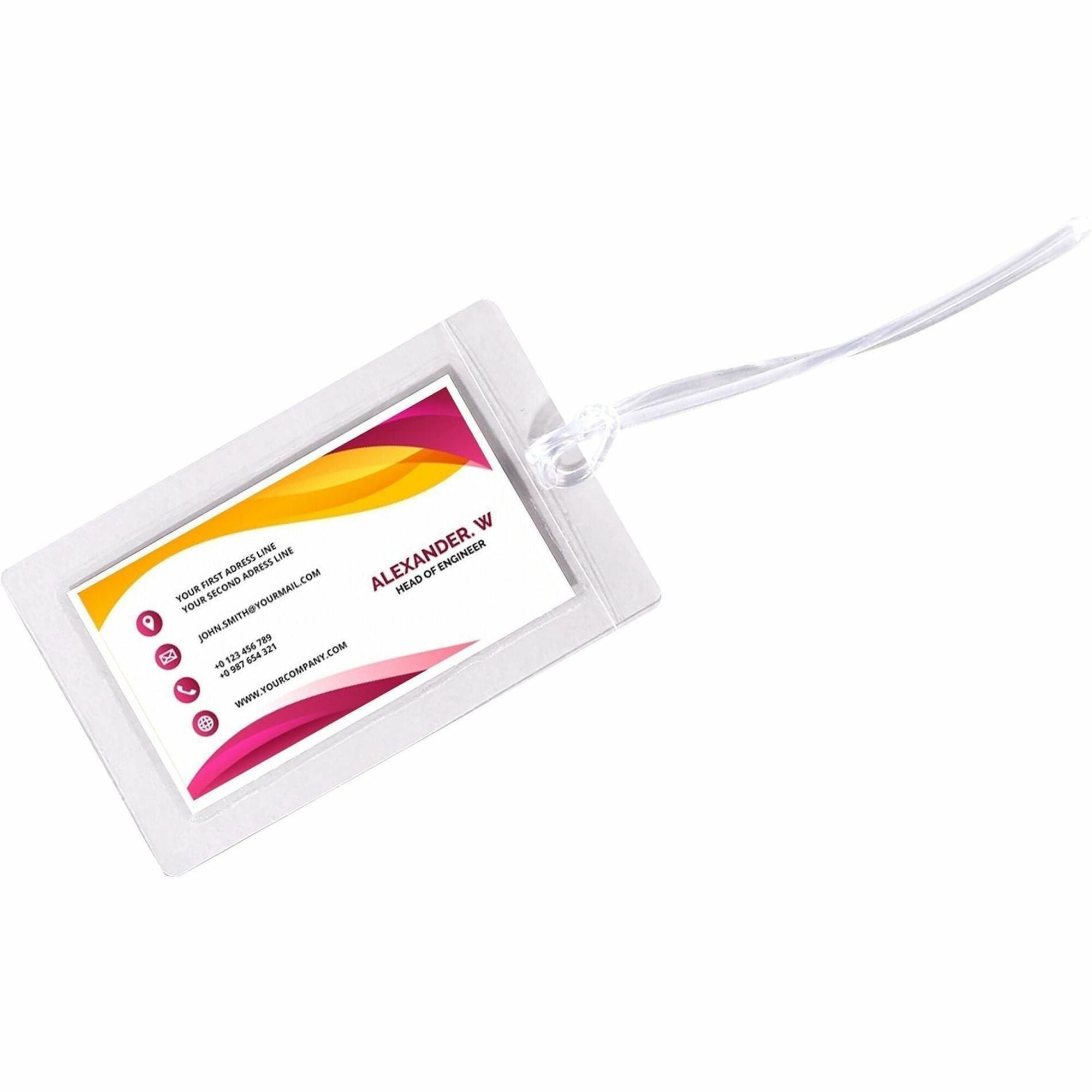 C-Line Super Heavyweight Cleer Adheer Luggage Tag with Straps - Clear, 4-9/16 x 2-13/16, 10/PK, 65107