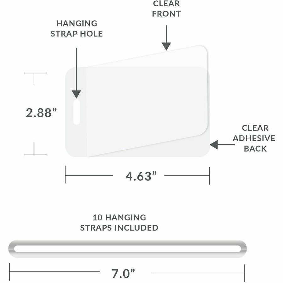 C-Line Super Heavyweight Cleer Adheer Luggage Tag with Straps - Clear, 4-9/16 x 2-13/16, 10/PK, 65107