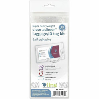 C-Line Super Heavyweight Cleer Adheer Luggage Tag with Straps - Clear, 4-9/16 x 2-13/16, 10/PK, 65107