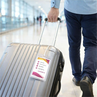 C-Line Super Heavyweight Cleer Adheer Luggage Tag with Straps - Clear, 4-9/16 x 2-13/16, 10/PK, 65107