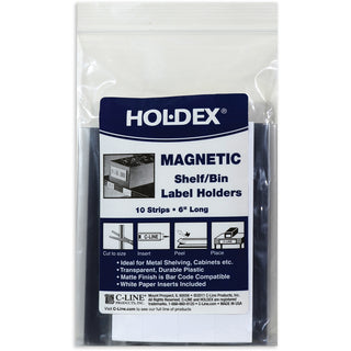HOL-DEX Magnetic Shelf/Bin Label Holders, Side Load, 1 x 6, Clear, 10/Box