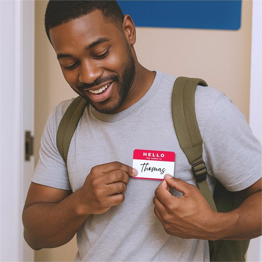 C-Line HELLO my name is... Name Tags - Red, Peel & Stick, 3-1/2 x 2-1/4, 100/BX, 92234
