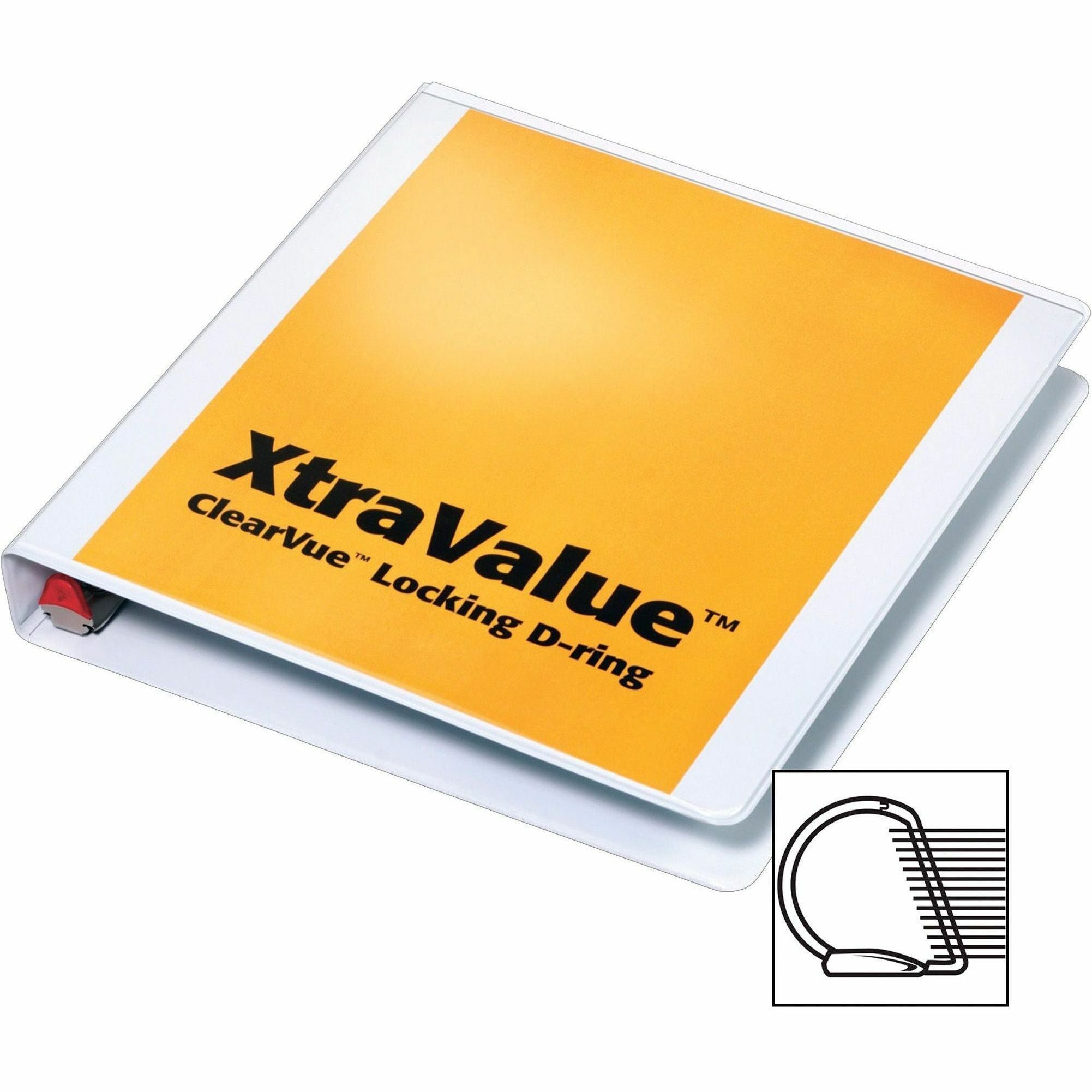 Cardinal Xtravalue Clearvue Locking D-Ring Binder - 1" Binder Capacity - Letter - 8 1/2" x 11" Sheet Size - 270 Sheet Capacity - 1" Spine Width - 3 x D-Ring Fastener(s) - 2 Inside Front & Back Pocket(s) - Vinyl - White - 1 lb - Locking Ring, Clear Ov - 