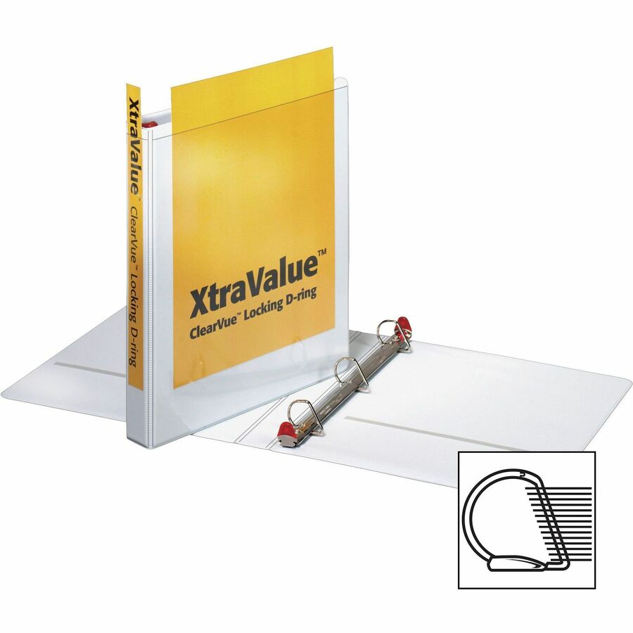 Cardinal Xtravalue Clearvue Locking D-Ring Binder - 1" Binder Capacity - Letter - 8 1/2" x 11" Sheet Size - 270 Sheet Capacity - 1" Spine Width - 3 x D-Ring Fastener(s) - 2 Inside Front & Back Pocket(s) - Vinyl - White - 1 lb - Locking Ring, Clear Ov - 