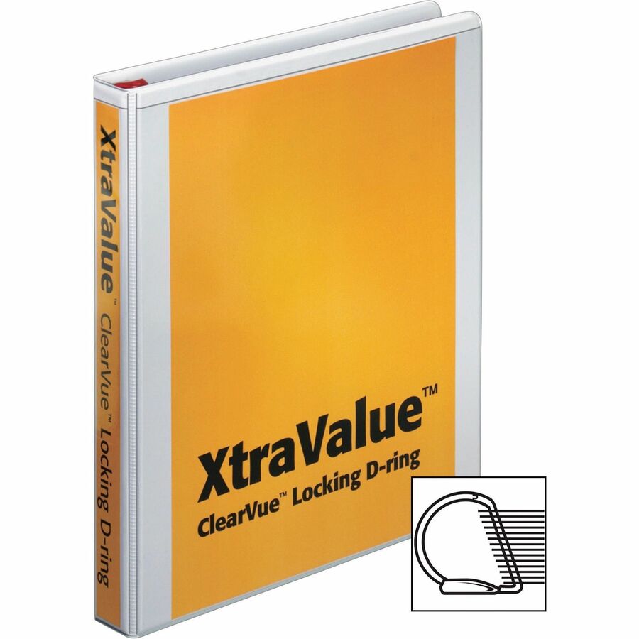 Cardinal Xtravalue Clearvue Locking D-Ring Binder - 1" Binder Capacity - Letter - 8 1/2" x 11" Sheet Size - 270 Sheet Capacity - 1" Spine Width - 3 x D-Ring Fastener(s) - 2 Inside Front & Back Pocket(s) - Vinyl - White - 1 lb - Locking Ring, Clear Ov - 