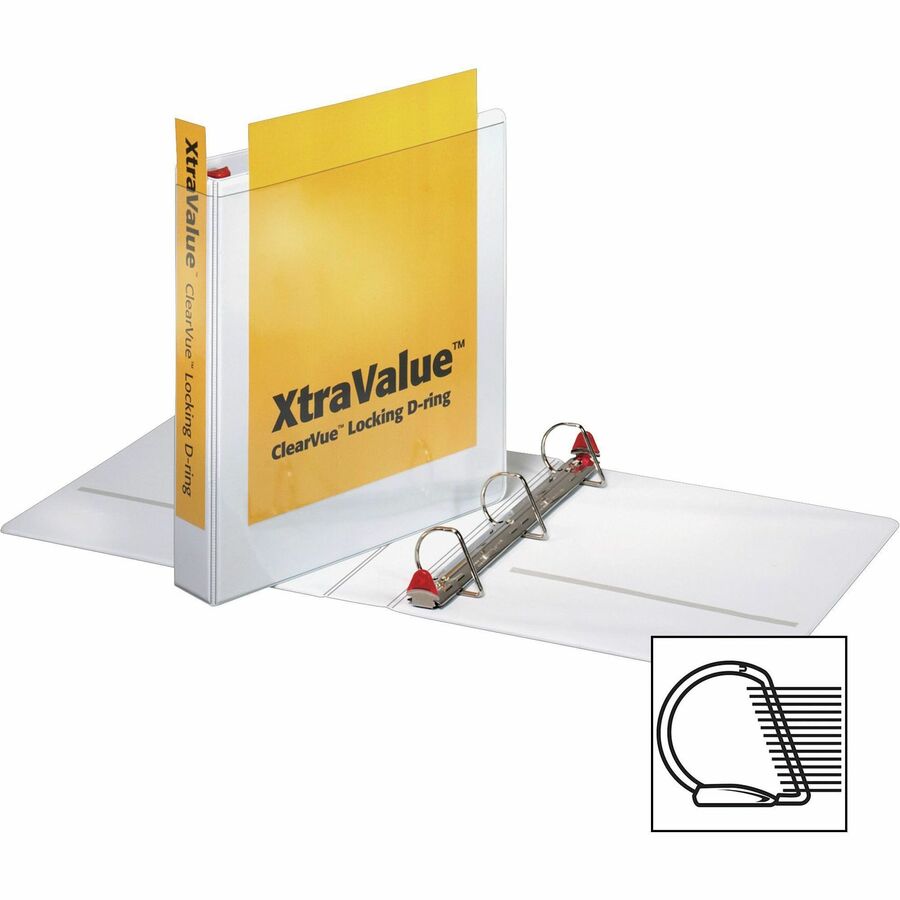 Cardinal Xtravalue Clearvue Locking D-Ring Binder - 1 1/2" Binder Capacity - Letter - 8 1/2" x 11" Sheet Size - 375 Sheet Capacity - 1 3/5" Spine Width - 3 x D-Ring Fastener(s) - 2 Inside Front & Back Pocket(s) - Vinyl - White - 1.08 lb - Locking Rin - 