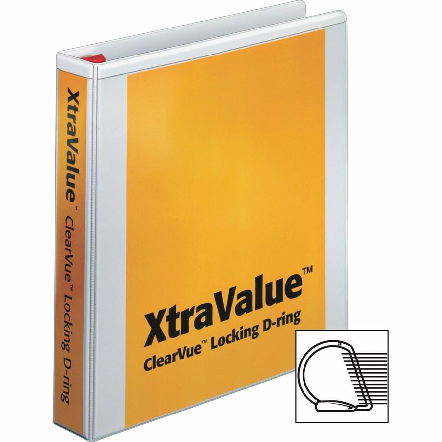 Cardinal Xtravalue Clearvue Locking D-Ring Binder - 1 1/2" Binder Capacity - Letter - 8 1/2" x 11" Sheet Size - 375 Sheet Capacity - 1 3/5" Spine Width - 3 x D-Ring Fastener(s) - 2 Inside Front & Back Pocket(s) - Vinyl - White - 1.08 lb - Locking Rin - 