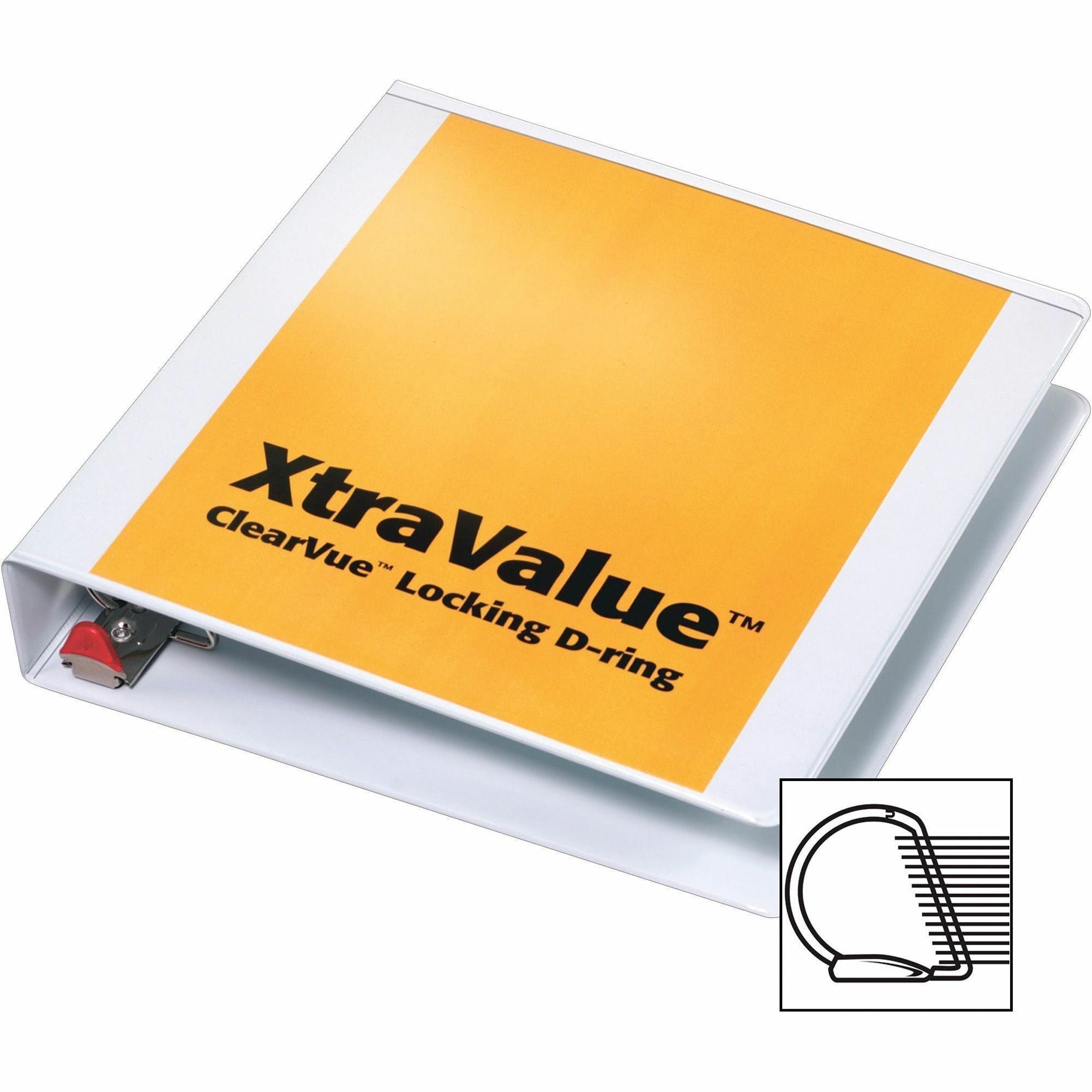 Cardinal Xtravalue Clearvue Locking D-Ring Binder - 1 1/2" Binder Capacity - Letter - 8 1/2" x 11" Sheet Size - 375 Sheet Capacity - 1 3/5" Spine Width - 3 x D-Ring Fastener(s) - 2 Inside Front & Back Pocket(s) - Vinyl - White - 1.08 lb - Locking Rin - 