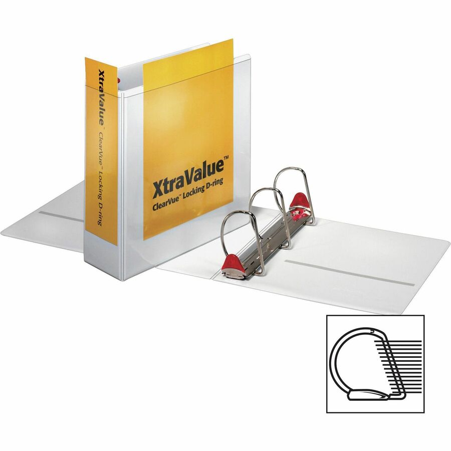 Cardinal Xtravalue Clearvue Locking D-Ring Binder - 4" Binder Capacity - Letter - 8 1/2" x 11" Sheet Size - 890 Sheet Capacity - 3 3/5" Spine Width - 3 x D-Ring Fastener(s) - 2 Inside Front & Back Pocket(s) - Vinyl - White - 2.04 lb - Locking Ring, C - 