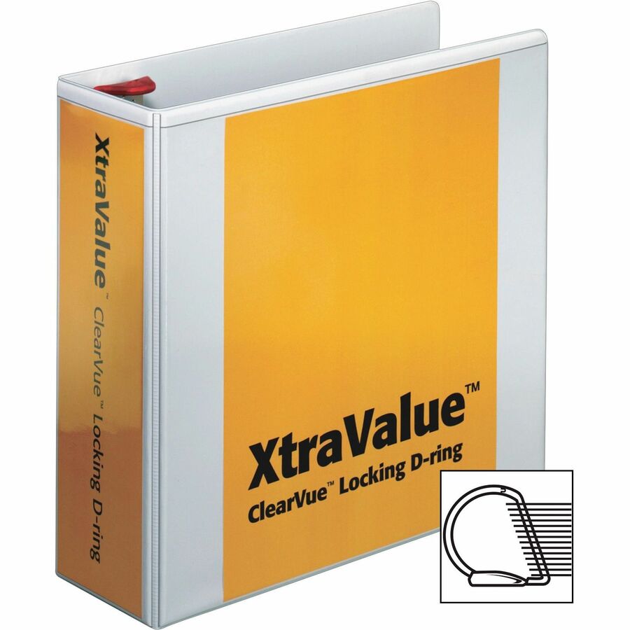 Cardinal Xtravalue Clearvue Locking D-Ring Binder - 4" Binder Capacity - Letter - 8 1/2" x 11" Sheet Size - 890 Sheet Capacity - 3 3/5" Spine Width - 3 x D-Ring Fastener(s) - 2 Inside Front & Back Pocket(s) - Vinyl - White - 2.04 lb - Locking Ring, C - 