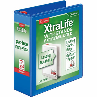 Cardinal Xtralife ClearVue Locking Slant-D Binders - 3" Binder Capacity - Letter - 8 1/2" x 11" Sheet Size - 725 Sheet Capacity - 2 29/32" Spine Width - 3 x D-Ring Fastener(s) - 2 Inside Front & Back Pocket(s) - Polyolefin - Blue - 1.60 lb - Non-stic - 1