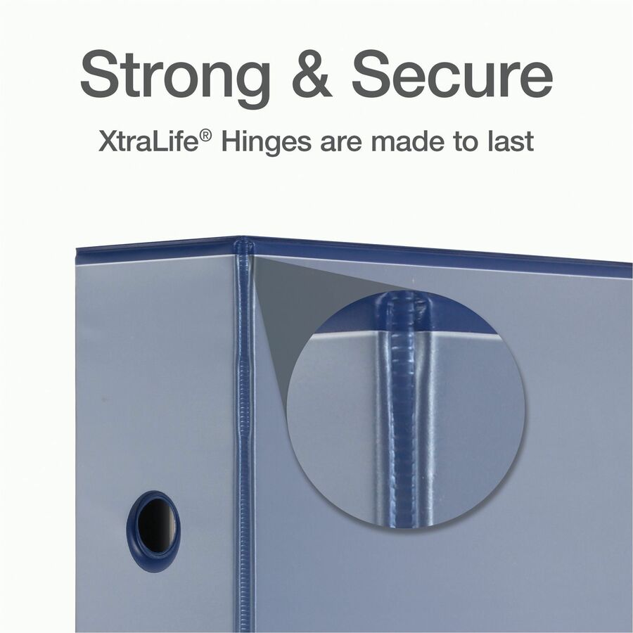Cardinal Xtralife ClearVue Locking Slant-D Binders - 5" Binder Capacity - Letter - 8 1/2" x 11" Sheet Size - 1100 Sheet Capacity - 4 3/8" Spine Width - 3 x D-Ring Fastener(s) - 2 Inside Front & Back Pocket(s) - Polyolefin - Blue - 2.25 lb - Non-stick