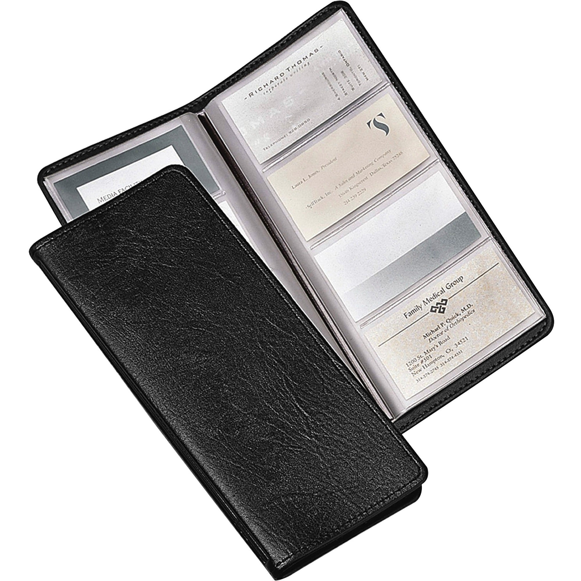 Cardinal Sewn 96 Card File - 96 Capacity - 4.25" Width x 10.38" Length - Black Vinyl Cover - 