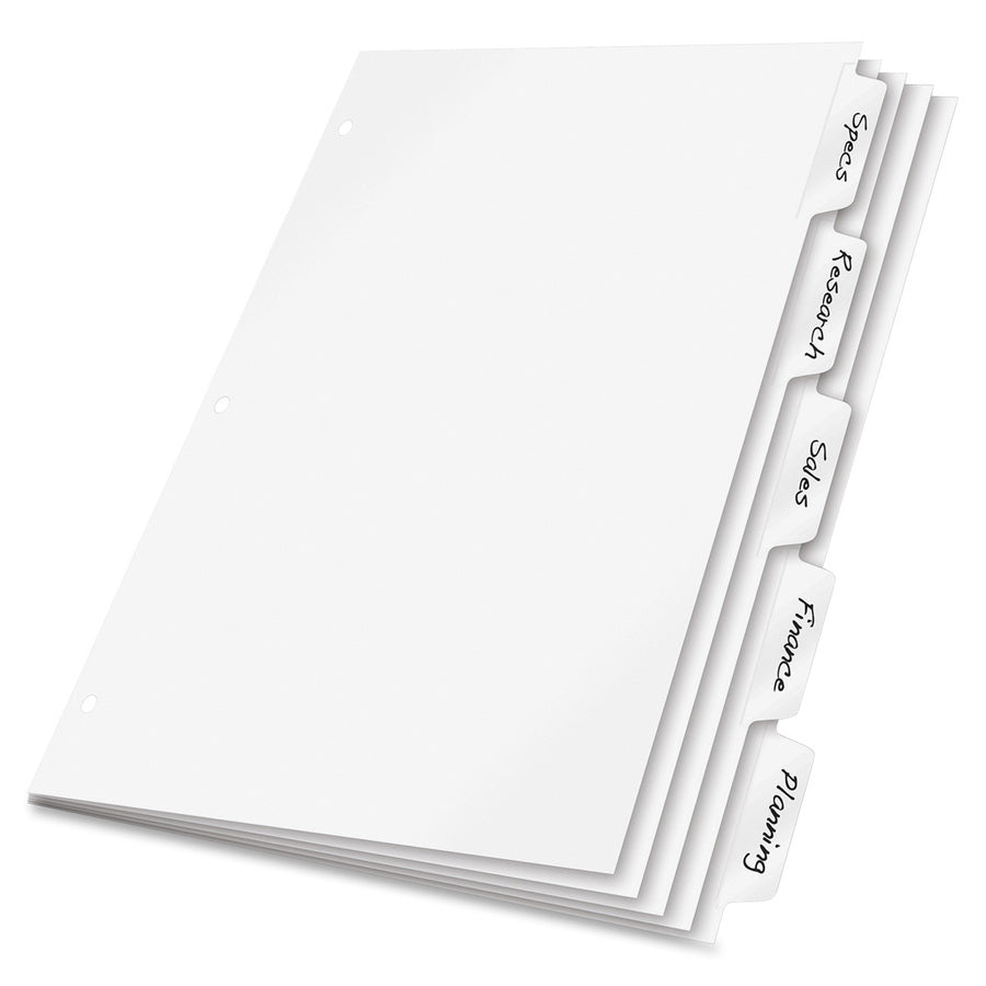 Cardinal Write 'N Erase Mylar Tab Dividers - 5 x Divider(s) - Write-on Tab(s) - 5 Tab(s)/Set - 9" Divider Width x 11" Divider Length - Letter - 8.50" Width x 11" Length - White Divider - White Mylar Tab(s) - Reinforced Tab, Reinforced Hole, Erasable - 