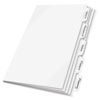 Cardinal Write 'N Erase Mylar Tab Dividers - 5 x Divider(s) - Write-on Tab(s) - 5 Tab(s)/Set - 9" Divider Width x 11" Divider Length - Letter - 8.50" Width x 11" Length - White Divider - White Mylar Tab(s) - Reinforced Tab, Reinforced Hole, Erasable - 