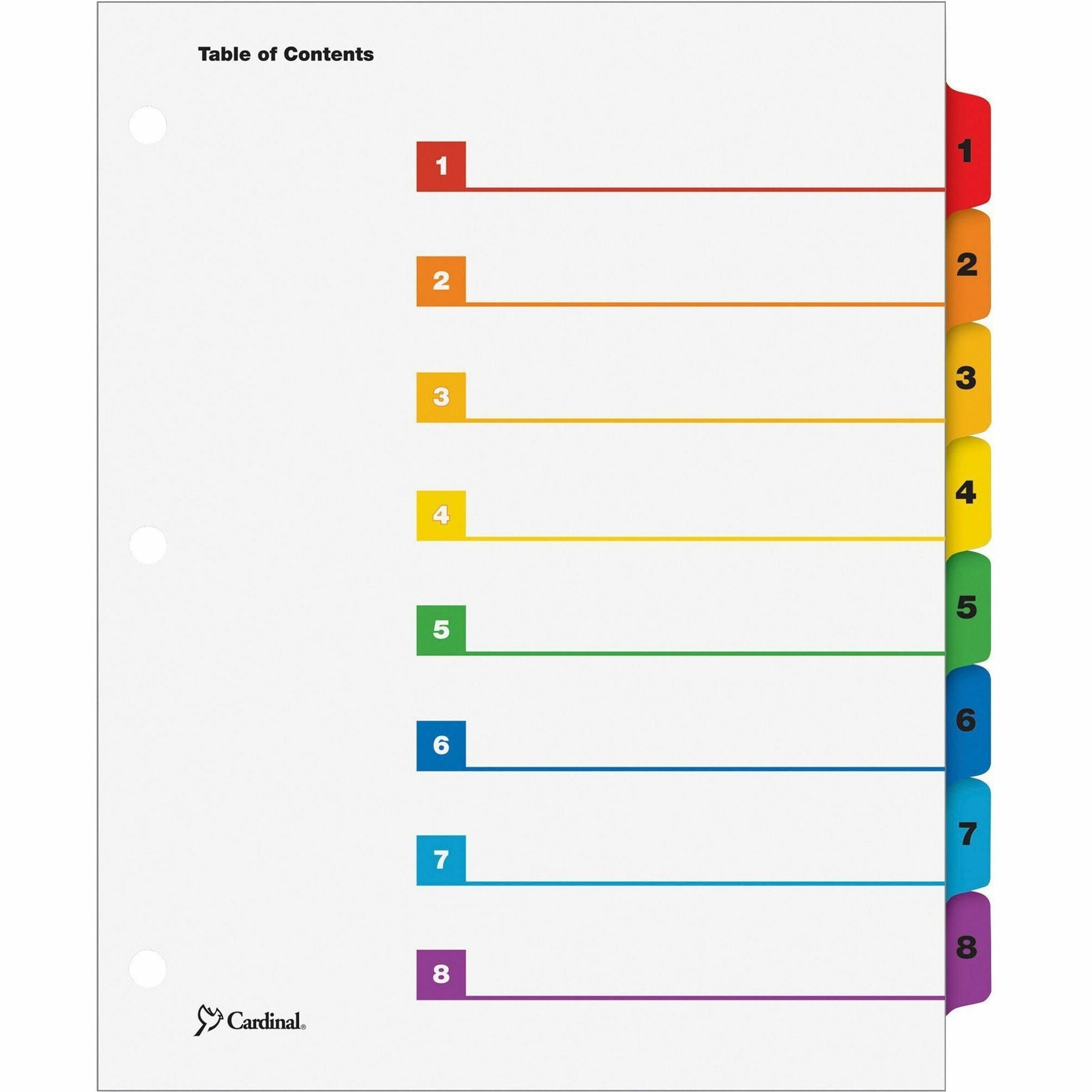 OneStep Printable Table of Contents and Dividers, 8-Tab, 1 to 8, 11 x 8.5, White, Assorted Tabs, 1 Set