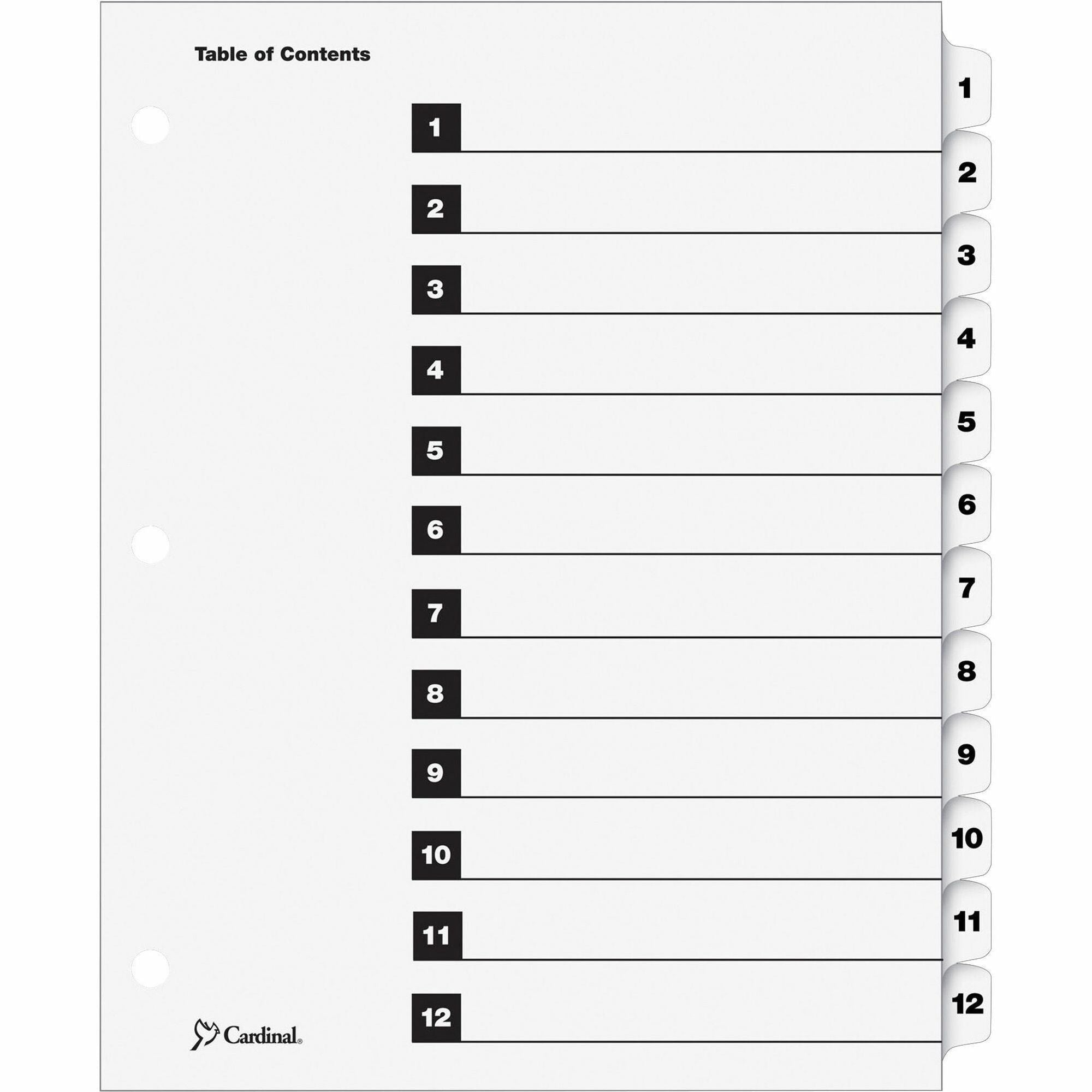 OneStep Printable Table of Contents and Dividers, 12-Tab, 1 to 12, 11 x 8.5, White, White Tabs, 1 Set