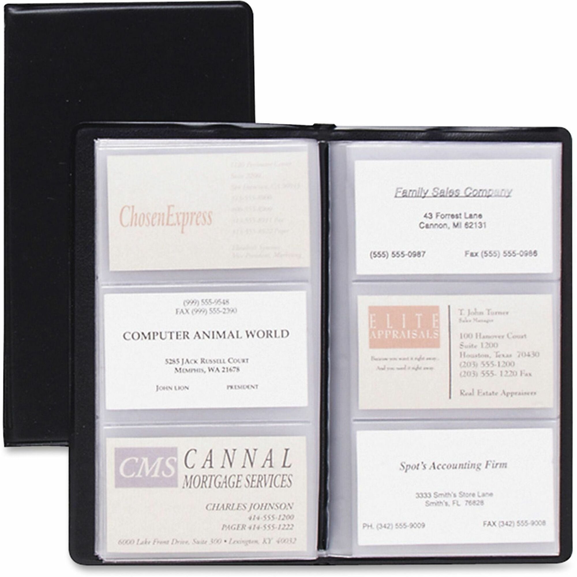 Cardinal Business Card File - 72 Capacity - 4.38" Width x 7.75" Length - Black Vinyl Cover - 