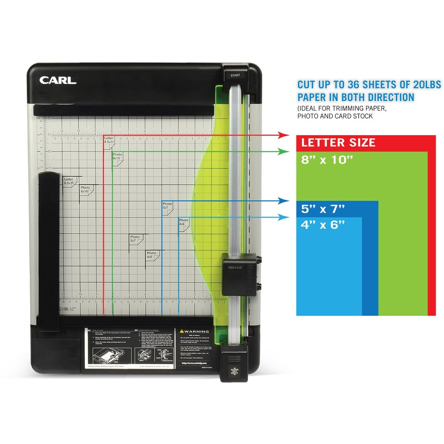 CARL Heavy-Duty Metal Base 12" Paper Trimmer - 1 x Blade(s)Cuts 36Sheet - 12" Cutting Length - Straight, Perforated Cutting - 0.8" Height x 14" Width - Metal Base, Acrylonitrile Butadiene Styrene (ABS), Acrylic - Gray