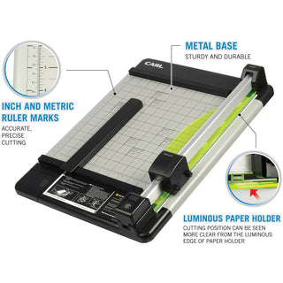 CARL Heavy-Duty Metal Base 12" Paper Trimmer - 1 x Blade(s)Cuts 36Sheet - 12" Cutting Length - Straight, Perforated Cutting - 0.8" Height x 14" Width - Metal Base, Acrylonitrile Butadiene Styrene (ABS), Acrylic - Gray