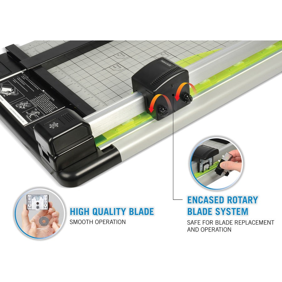 CARL Heavy-Duty Metal Base 12" Paper Trimmer - 1 x Blade(s)Cuts 36Sheet - 12" Cutting Length - Straight, Perforated Cutting - 0.8" Height x 14" Width - Metal Base, Acrylonitrile Butadiene Styrene (ABS), Acrylic - Gray