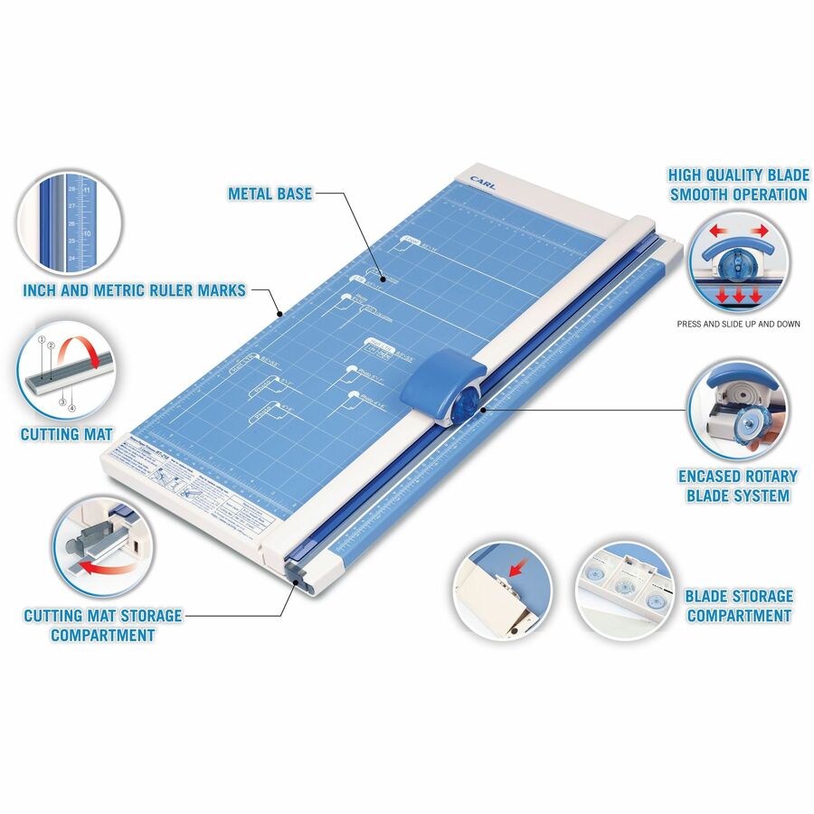 CARL 18" Professional Paper Trimmer - Cuts 10Sheet - 18" Cutting Length - Straight Cutting - 0.8" Height x 10.3" Width x 18" Depth - White - 8