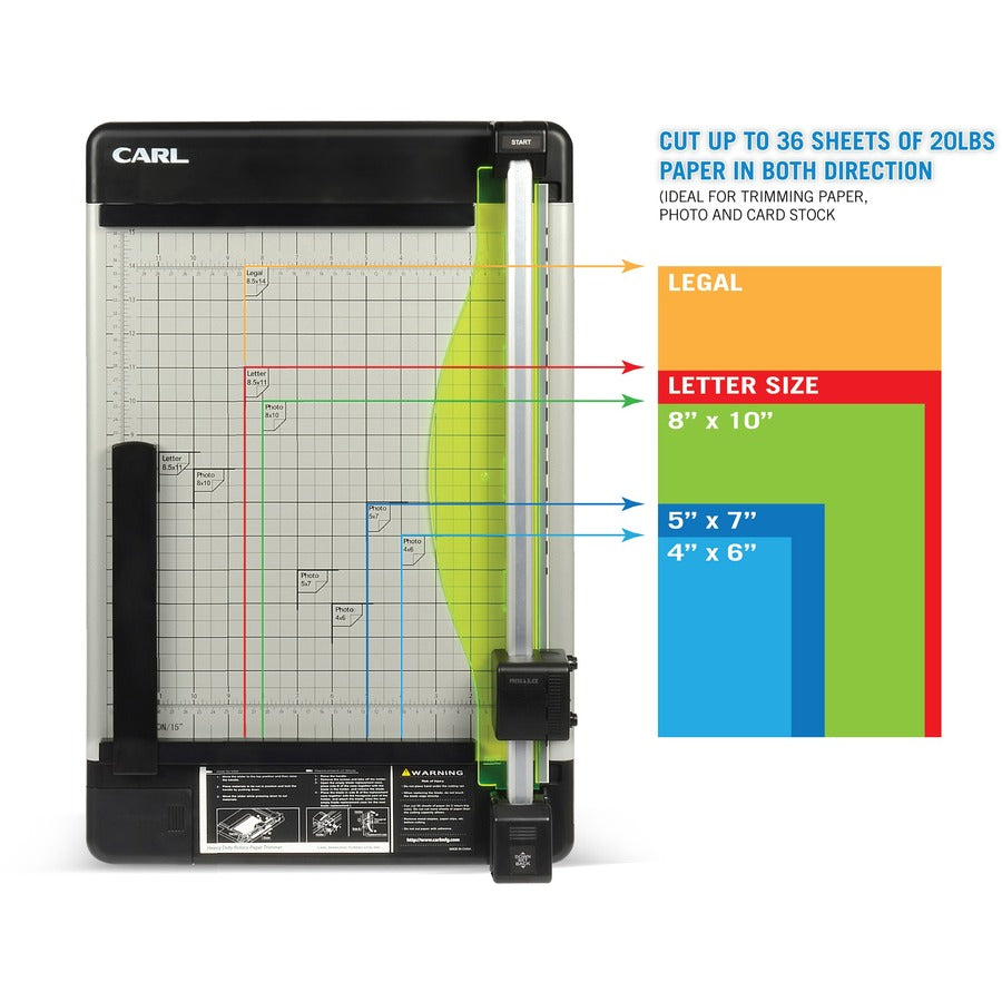 CARL Heavy-Duty 15" Paper Trimmer - 1 x Blade(s)Cuts 36Sheet - 15" Cutting Length - Straight, Perforated Cutting - 0.8" Height x 14" Width - Metal Base, Acrylonitrile Butadiene Styrene (ABS), Acrylic - Gray