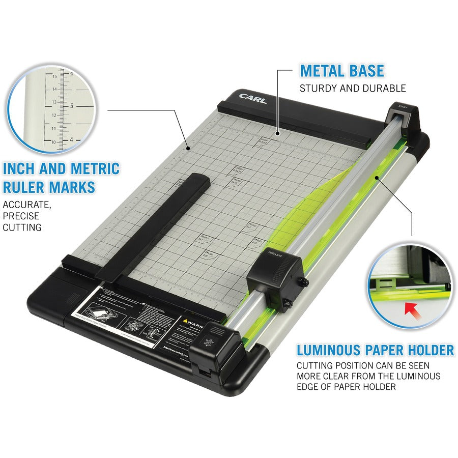 CARL Heavy-Duty 15" Paper Trimmer - 1 x Blade(s)Cuts 36Sheet - 15" Cutting Length - Straight, Perforated Cutting - 0.8" Height x 14" Width - Metal Base, Acrylonitrile Butadiene Styrene (ABS), Acrylic - Gray