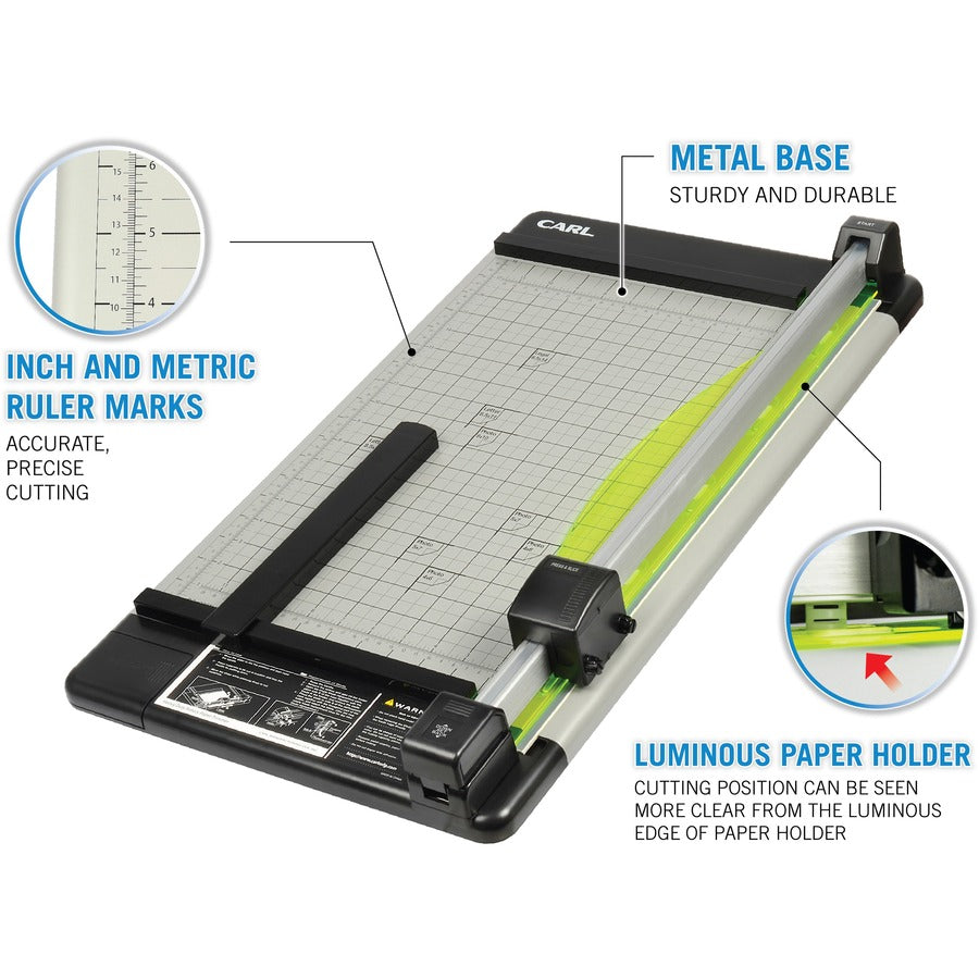 CARL Heavy-Duty Metal Base 18" Paper Trimmer - 1 x Blade(s)Cuts 36Sheet - 18" Cutting Length - Straight, Perforated Cutting - 0.8" Height x 14" Width - Metal Base, Acrylonitrile Butadiene Styrene (ABS), Acrylic - Gray