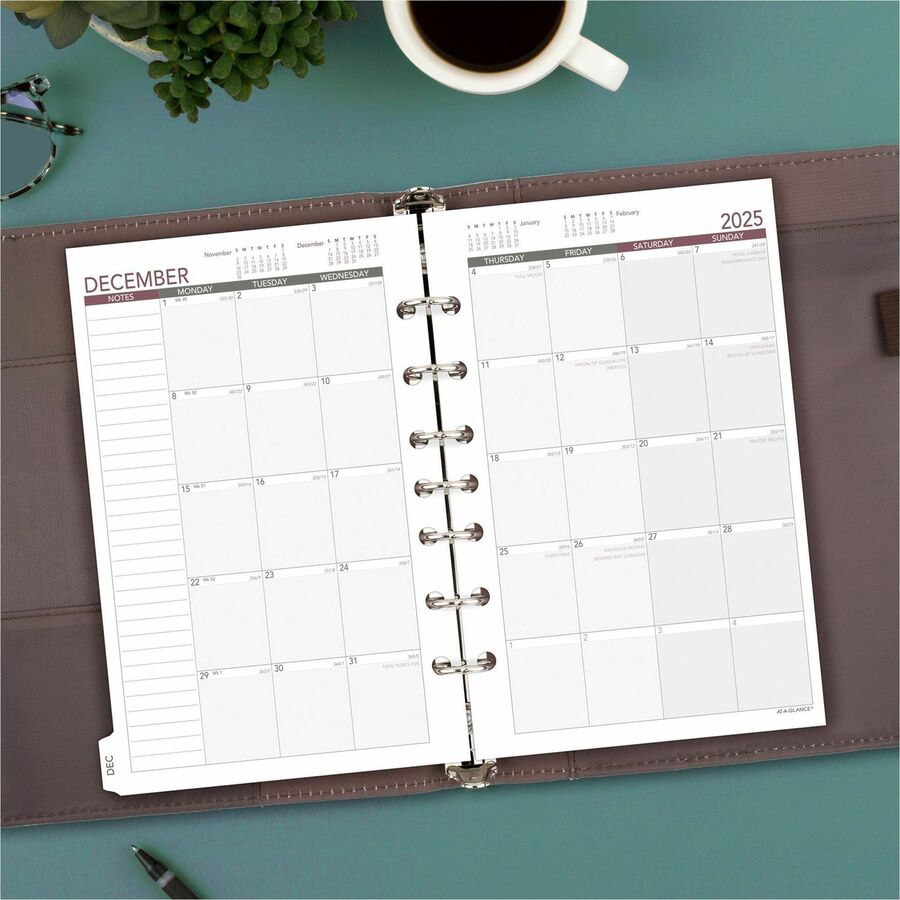 At-A-Glance 2024 Weekly Planner Refill, Loose-Leaf, Desk Size, 5 1/2" x 8 1/2" - Business - Julian Dates - Weekly - 1 Year - January 2024 - December 2024 - 8:00 AM to 5:00 PM - Hourly, Monday - Friday - 1 Week Double Page Layout - 5 1/2" x 8 1/2" She - 6