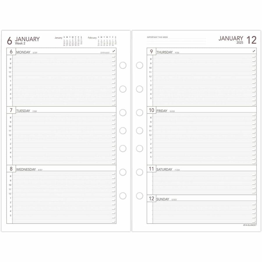 At-A-Glance 2024 Weekly Planner Refill, Loose-Leaf, Desk Size, 5 1/2" x 8 1/2" - Business - Julian Dates - Weekly - 1 Year - January 2024 - December 2024 - 8:00 AM to 5:00 PM - Hourly, Monday - Friday - 1 Week Double Page Layout - 5 1/2" x 8 1/2" She