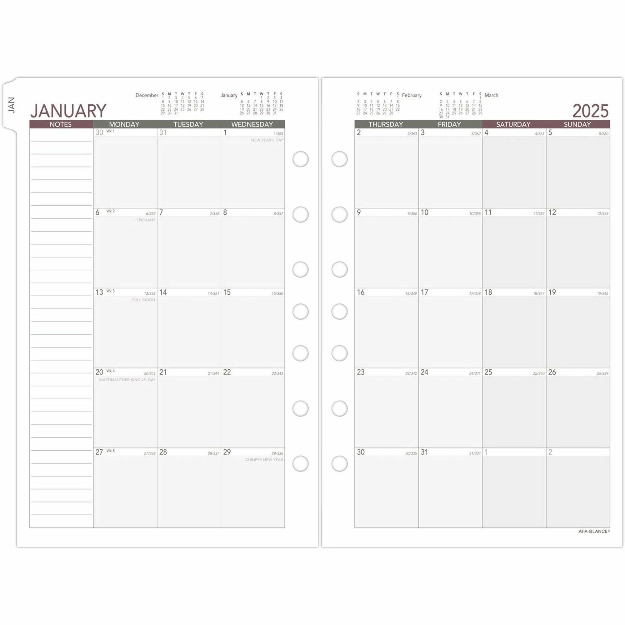 At-A-Glance 2024 Weekly Planner Refill, Loose-Leaf, Desk Size, 5 1/2" x 8 1/2" - Business - Julian Dates - Weekly - 1 Year - January 2024 - December 2024 - 8:00 AM to 5:00 PM - Hourly, Monday - Friday - 1 Week Double Page Layout - 5 1/2" x 8 1/2" She - 3