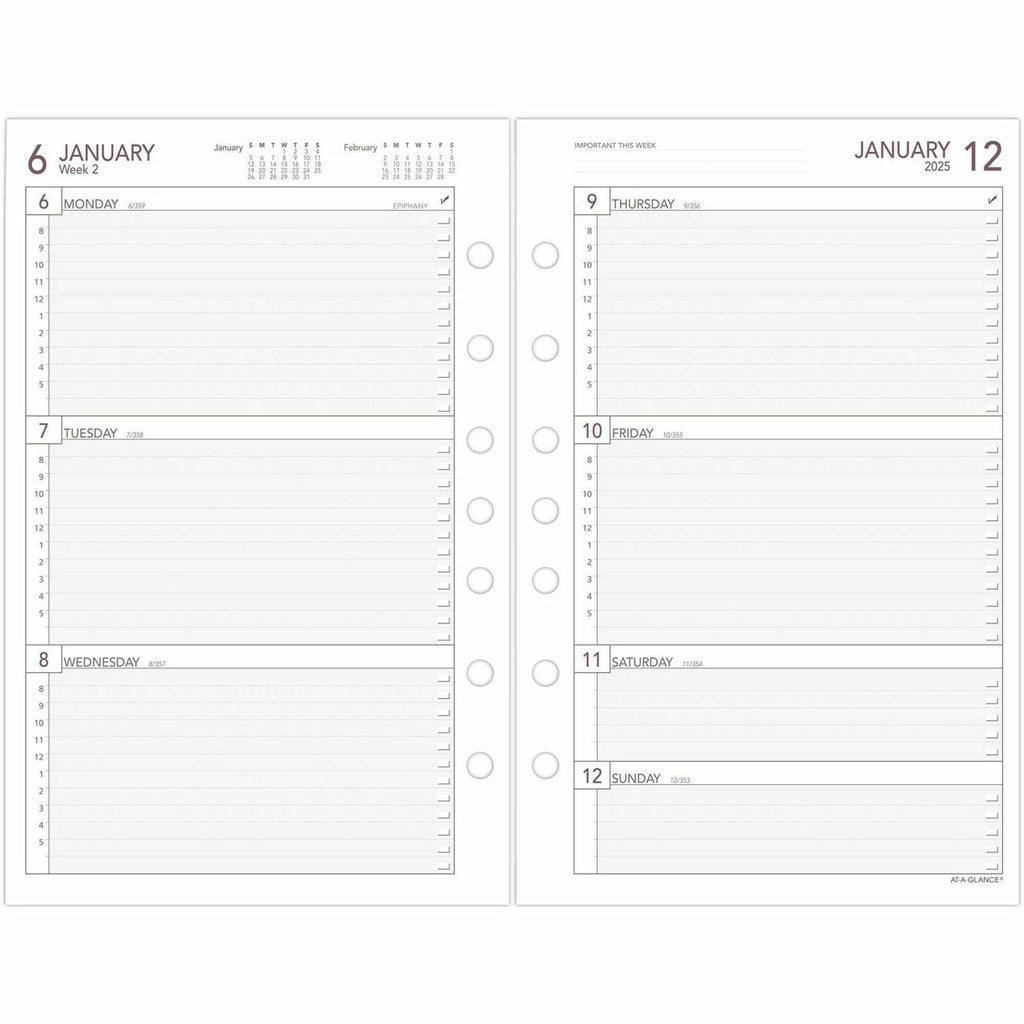 At-A-Glance 2024 Weekly Planner Refill, Loose-Leaf, Desk Size, 5 1/2" x 8 1/2" - Business - Julian Dates - Weekly - 1 Year - January 2024 - December 2024 - 8:00 AM to 5:00 PM - Hourly, Monday - Friday - 1 Week Double Page Layout - 5 1/2" x 8 1/2" She - 4