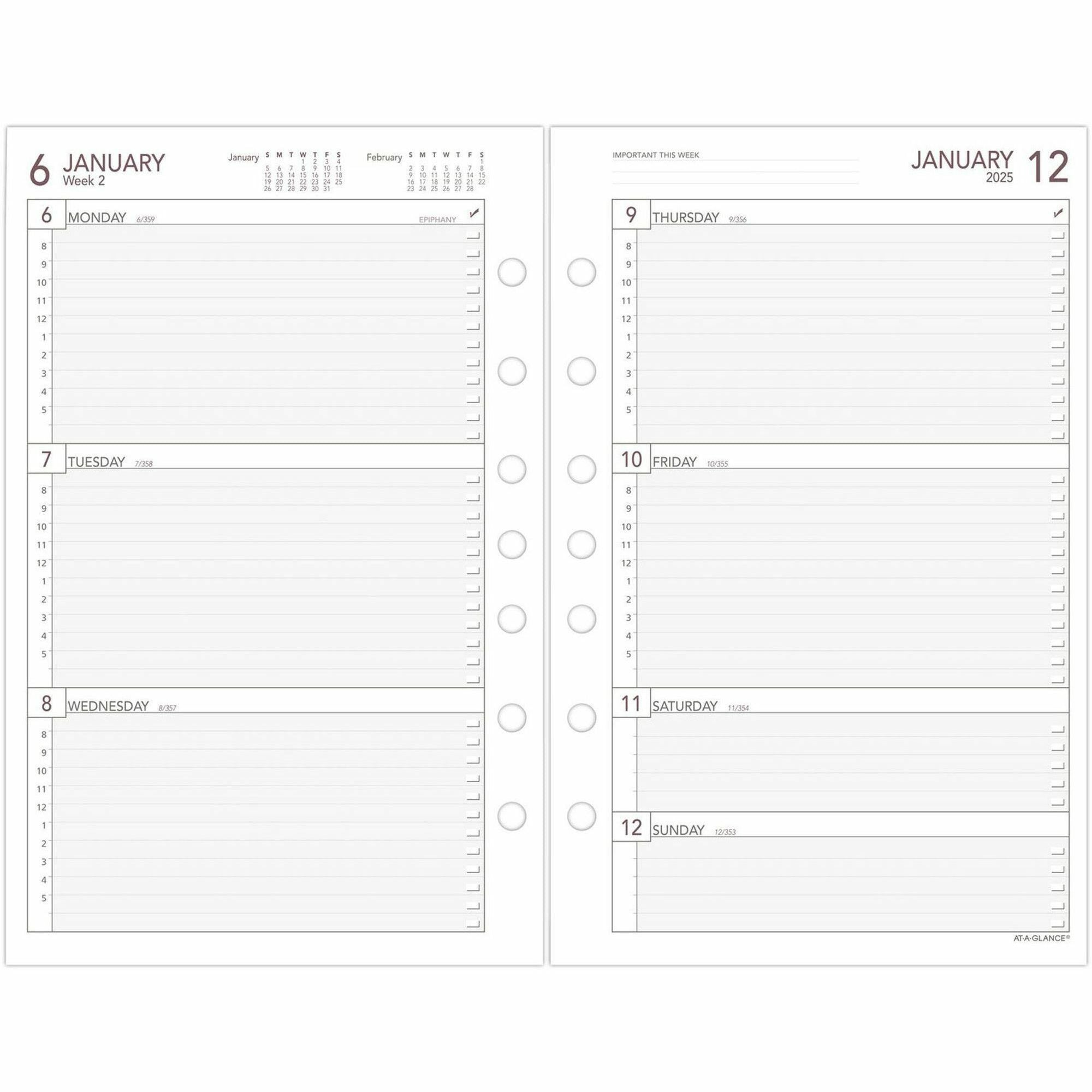 At-A-Glance 2024 Weekly Planner Refill, Loose-Leaf, Desk Size, 5 1/2" x 8 1/2" - Business - Julian Dates - Weekly - 1 Year - January 2024 - December 2024 - 8:00 AM to 5:00 PM - Hourly, Monday - Friday - 1 Week Double Page Layout - 5 1/2" x 8 1/2" She - 4