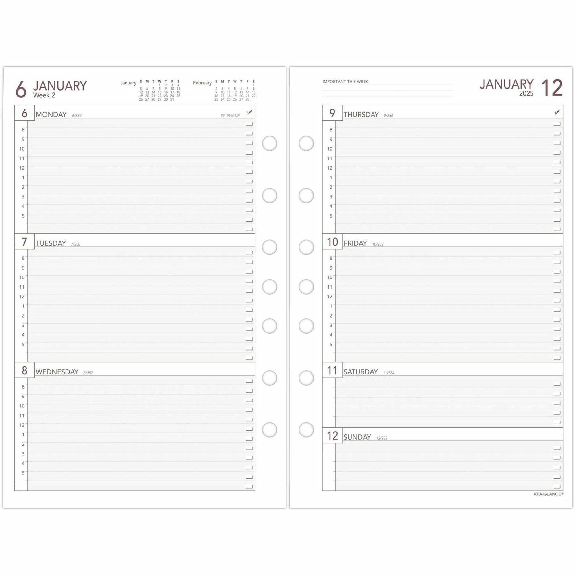 At-A-Glance 2024 Weekly Planner Refill, Loose-Leaf, Desk Size, 5 1/2" x 8 1/2" - Business - Julian Dates - Weekly - 1 Year - January 2024 - December 2024 - 8:00 AM to 5:00 PM - Hourly, Monday - Friday - 1 Week Double Page Layout - 5 1/2" x 8 1/2" She - 4
