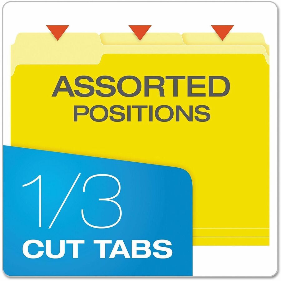 Colored File Folders, 1/3-Cut Tabs: Assorted, Letter Size, Yellow/Light Yellow, 100/Box