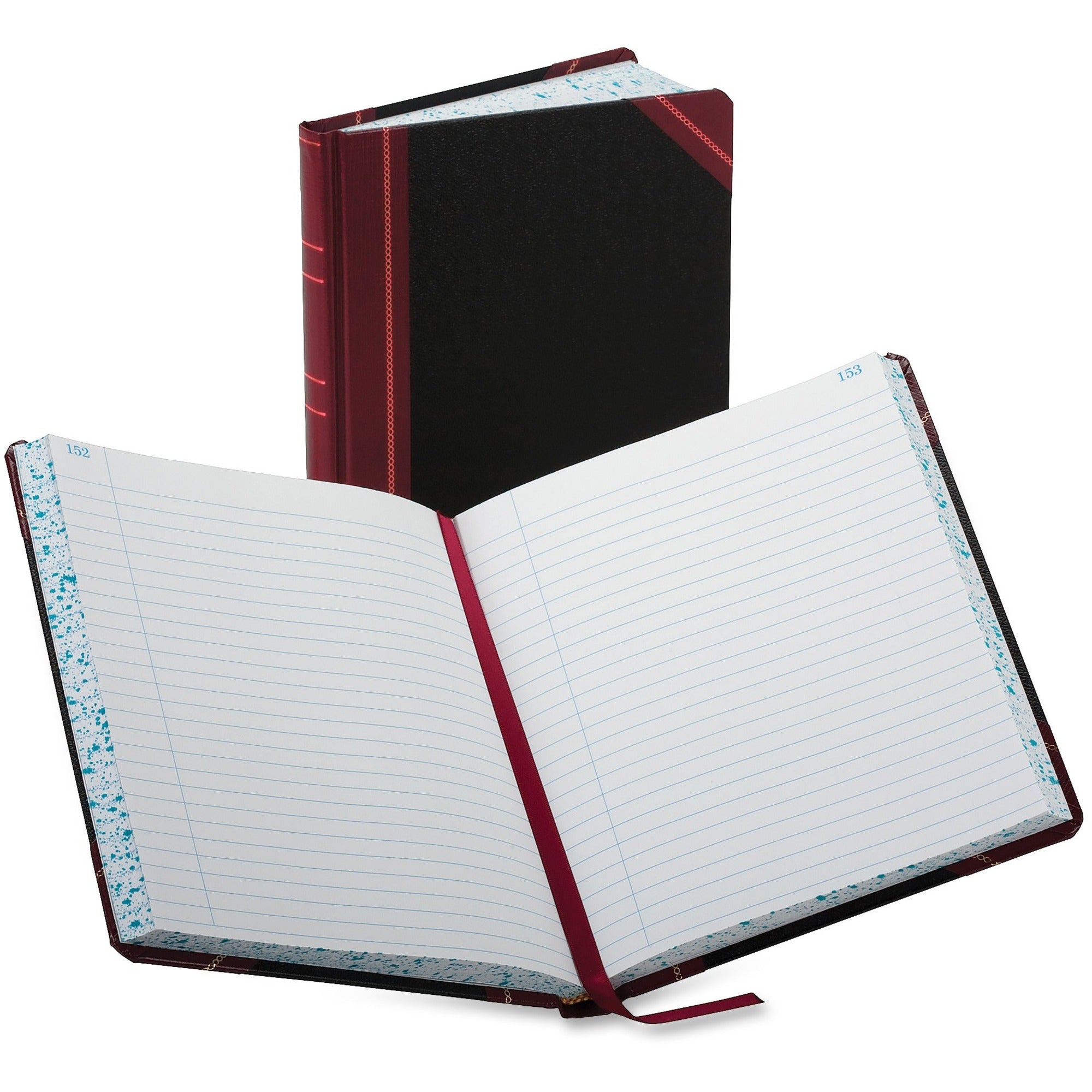 Account Record Book, Record-Style Rule, Black/Red/Gold Cover, 9.25 x 7.31 Sheets, 300 Sheets/Book