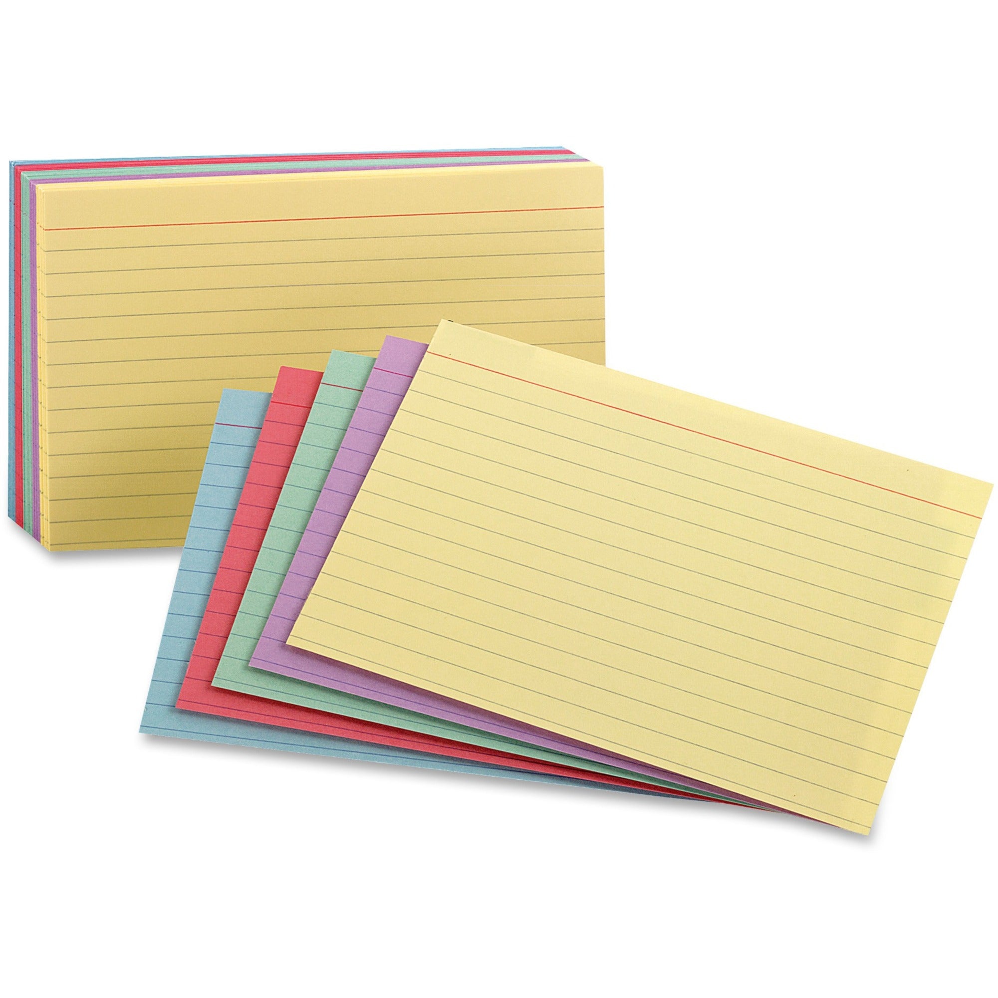 Ruled Index Cards, 3 x 5, Blue/Violet/Canary/Green/Cherry, 100/Pack