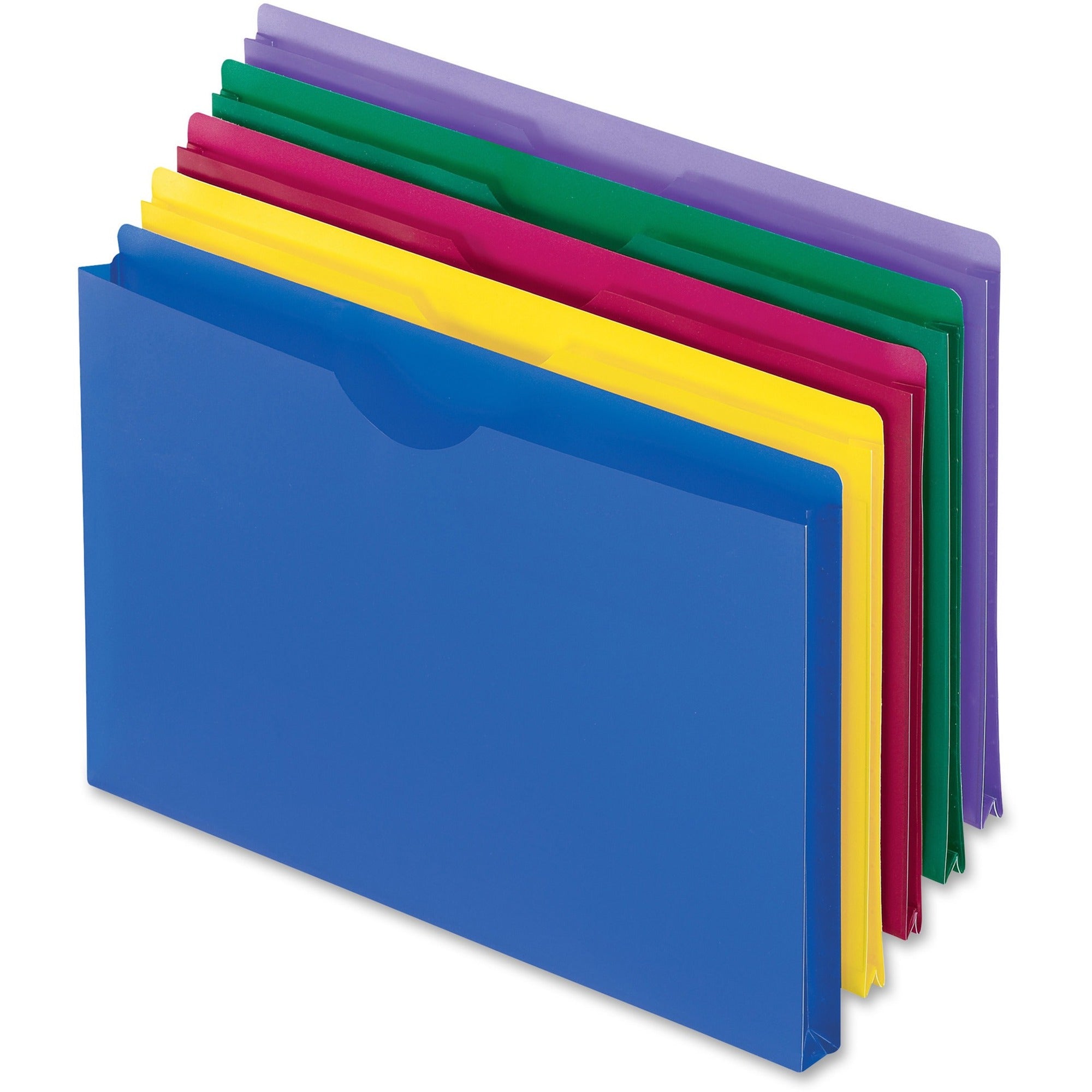 Poly File Jackets, Straight Tab, Legal Size, Assorted Colors, 5/Pack