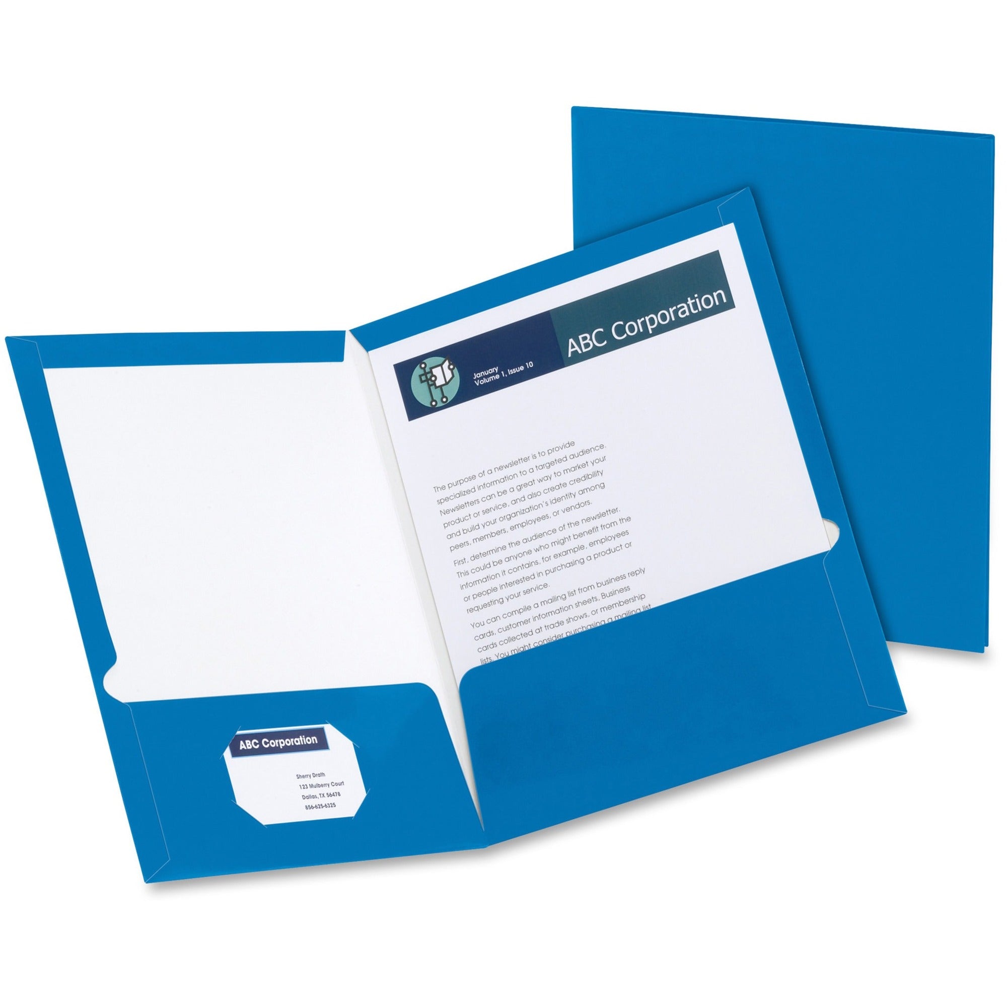 High Gloss Laminated Paperboard Folder, 100-Sheet Capacity, 11 x 8.5, Blue, 25/Box