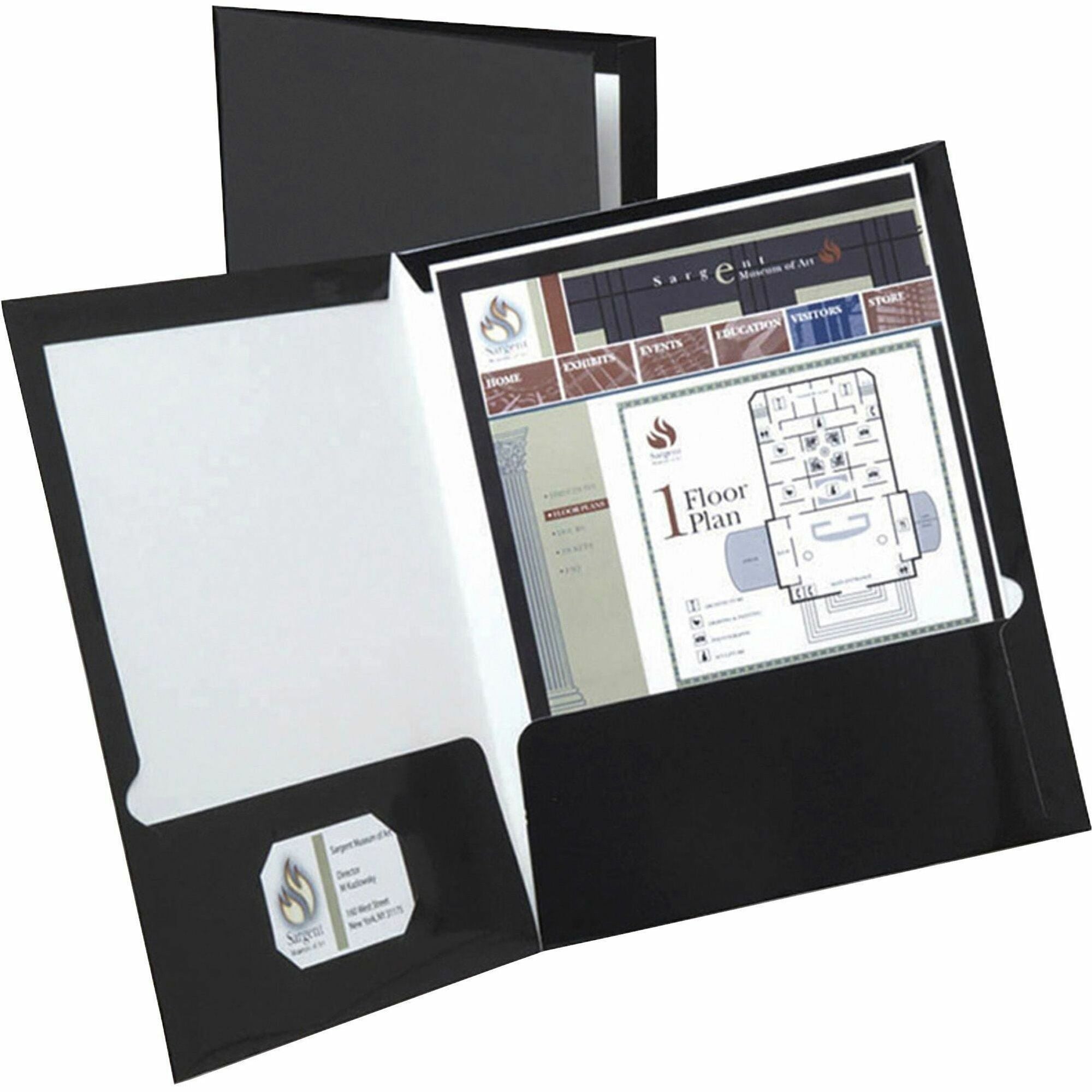 High Gloss Laminated Paperboard Folder, 100-Sheet Capacity, 11 x 8.5, Black, 25/Box