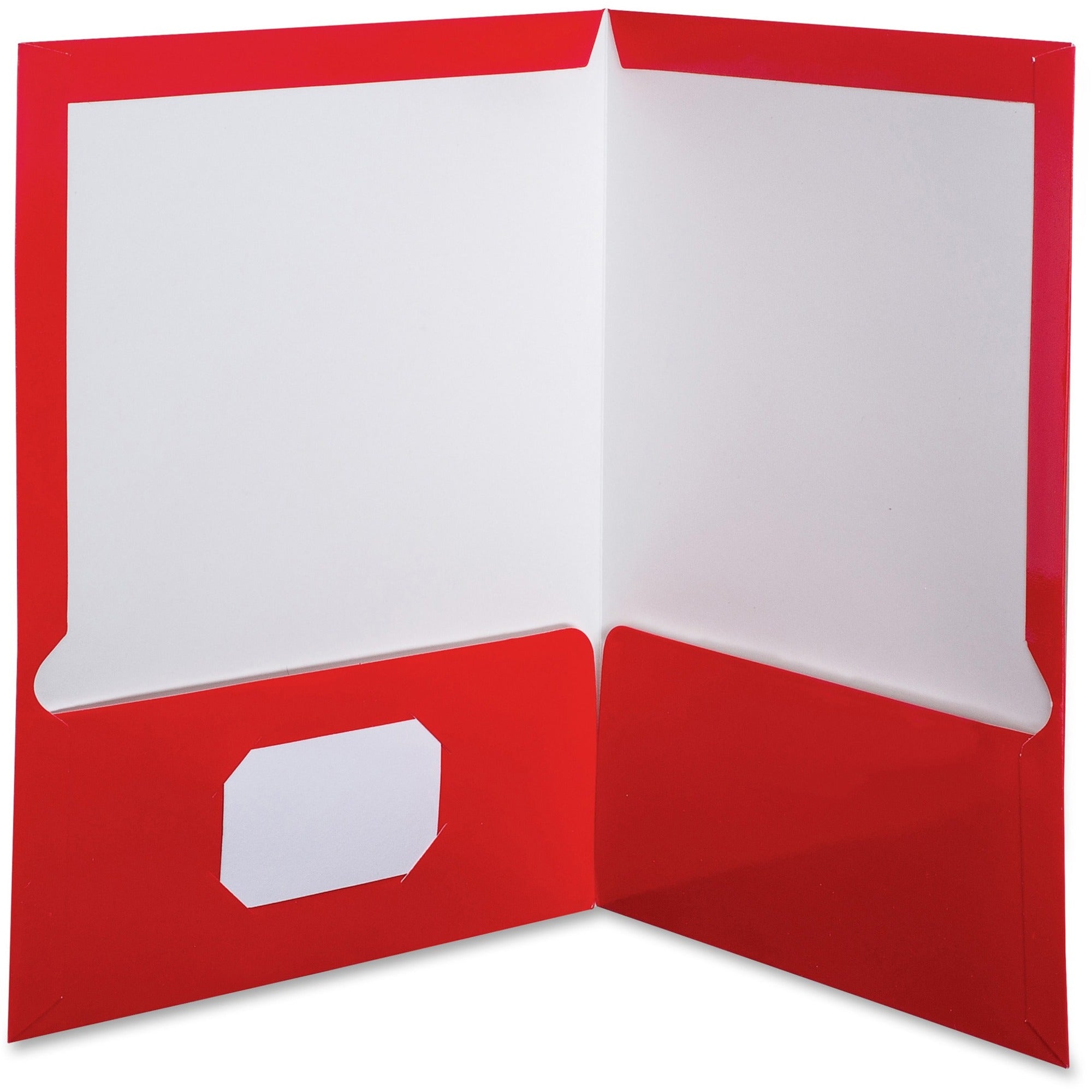 High Gloss Laminated Paperboard Folder, 100-Sheet Capacity, 11 x 8.5, Red, 25/Box