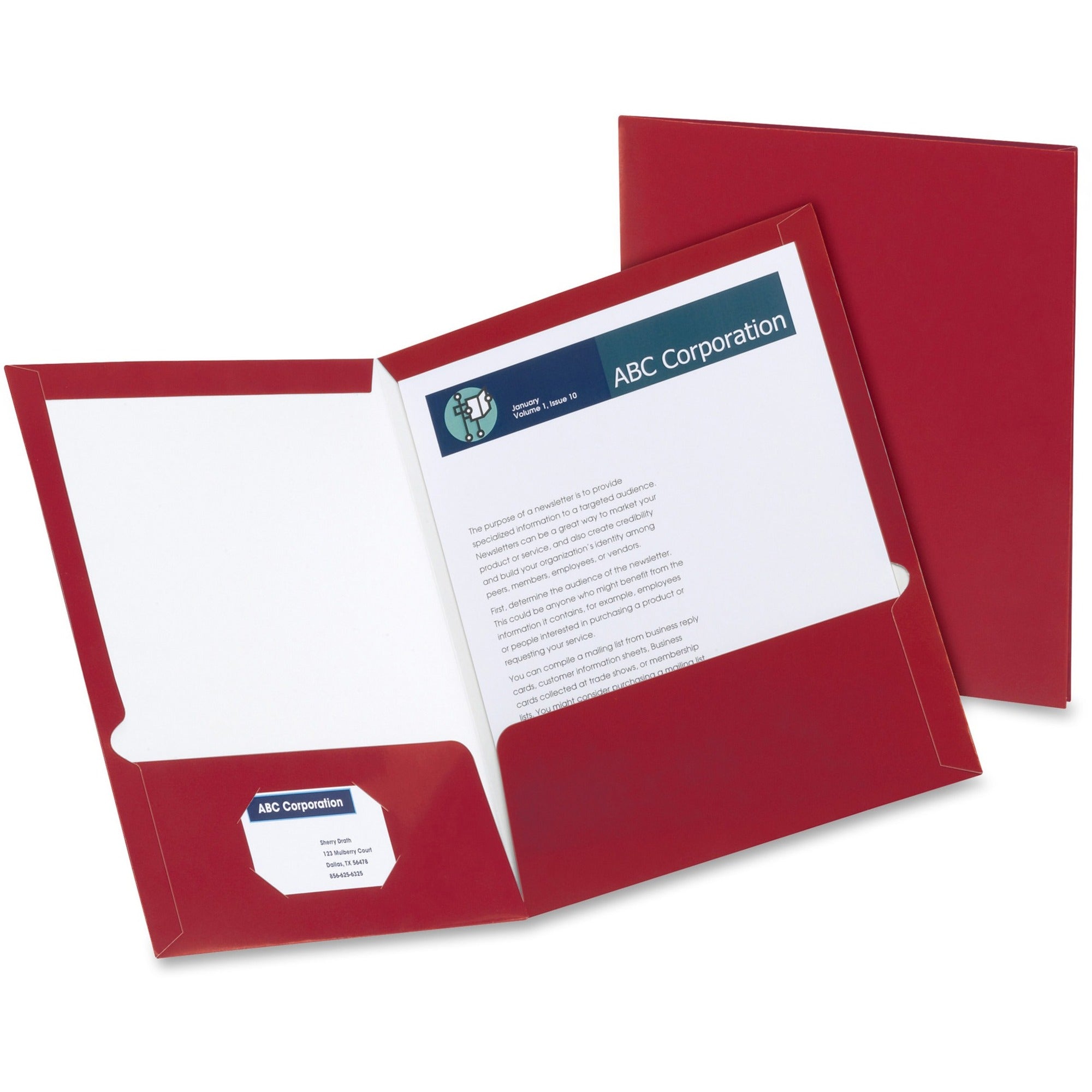High Gloss Laminated Paperboard Folder, 100-Sheet Capacity, 11 x 8.5, Crimson, 25/Box
