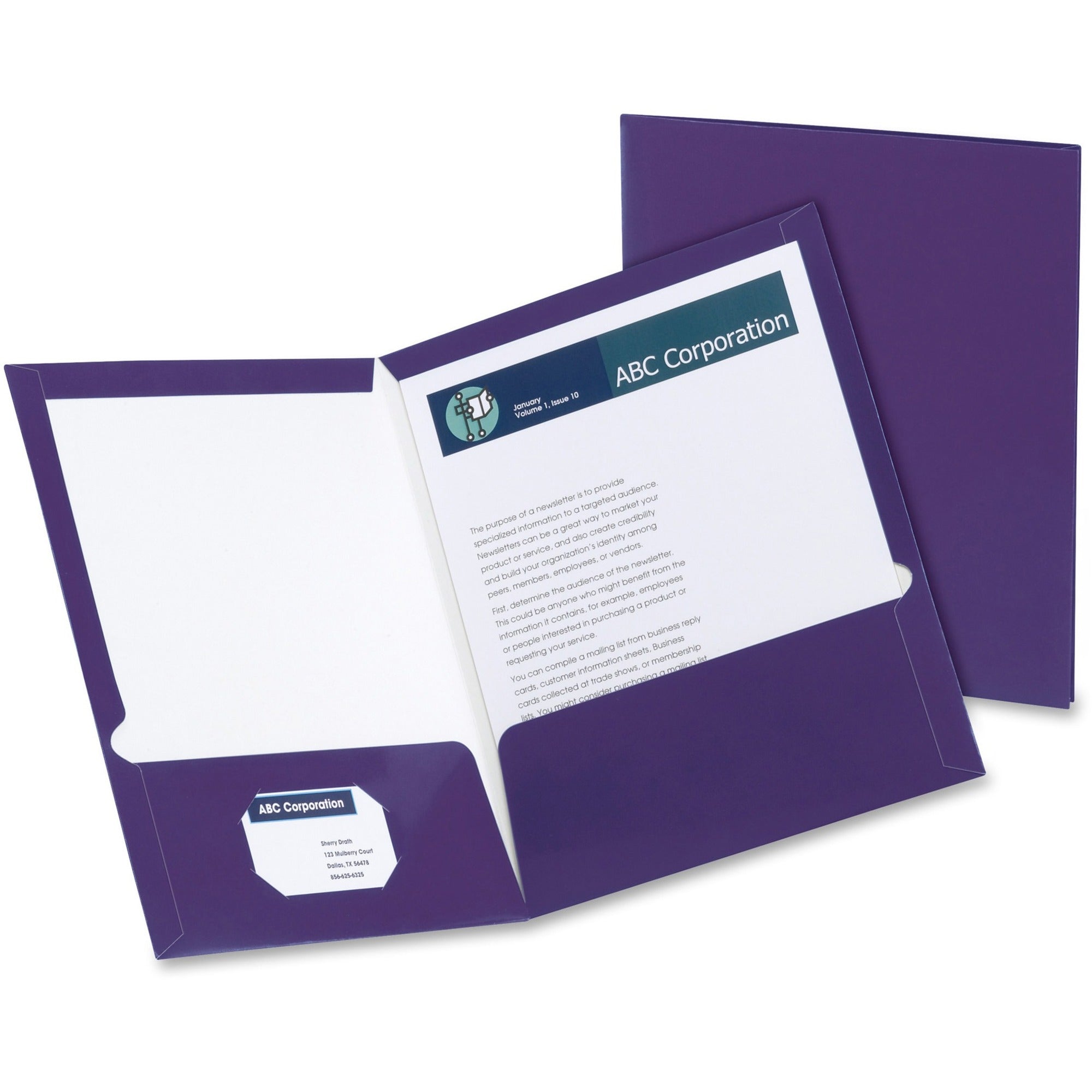 High Gloss Laminated Paperboard Folder, 100-Sheet Capacity, 11 x 8.5, Purple, 25/Box